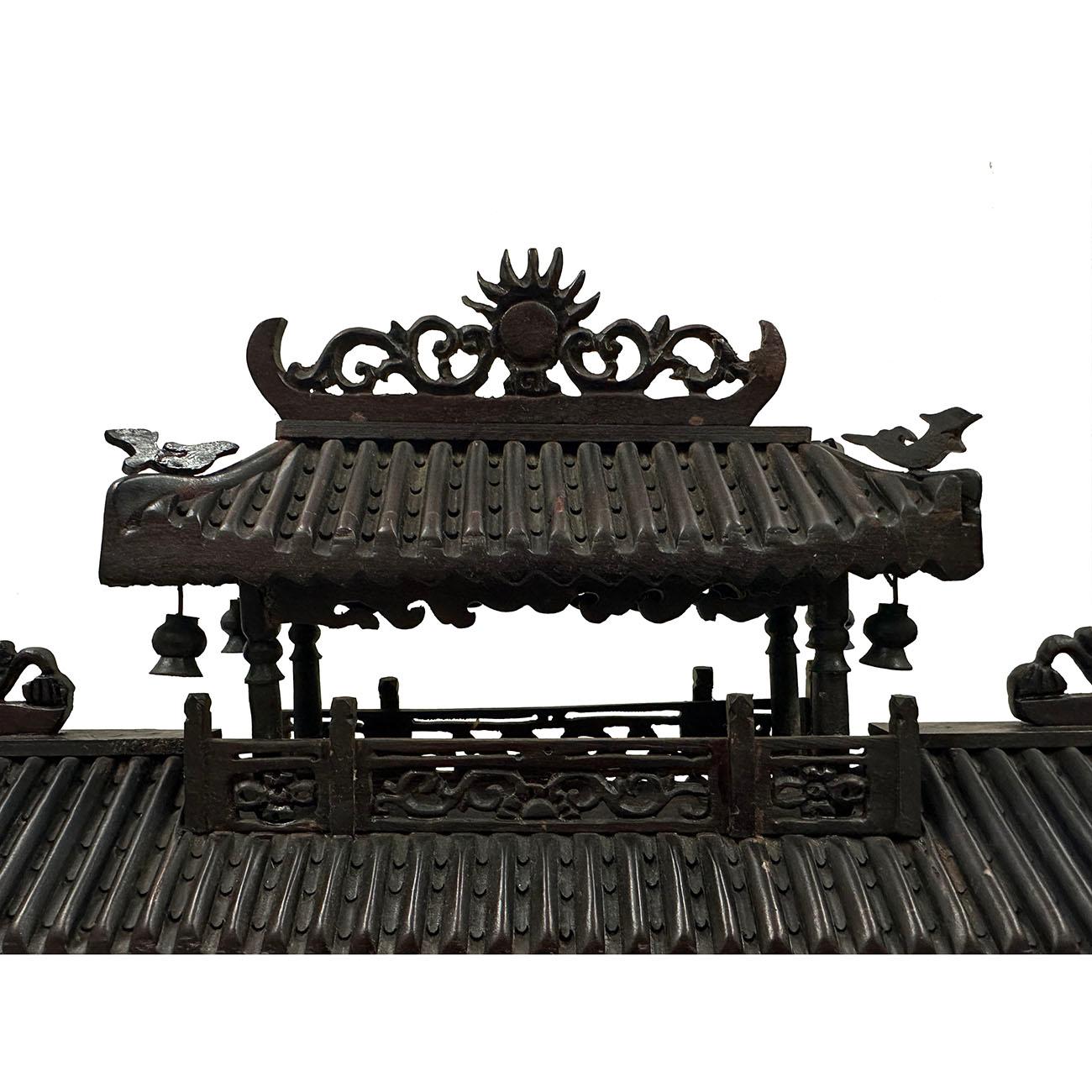 Mid 20th Century Chinese Wooden Carved Pagoda/Nine Dragons Wall For Sale 6