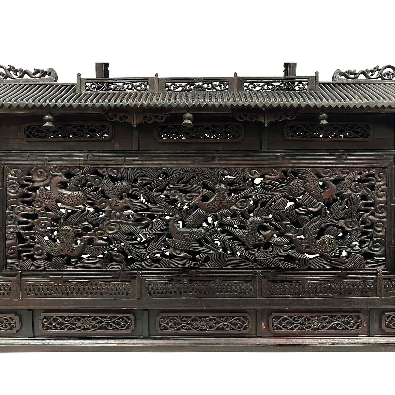 Mid 20th Century Chinese Wooden Carved Pagoda/Nine Dragons Wall For Sale 5