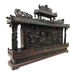 Mid 20th Century Chinese Wooden Carved Pagoda/Nine Dragons Wall
