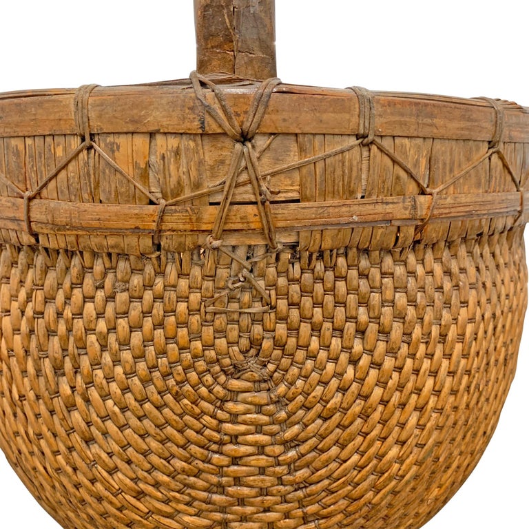 Mid20th Century Chinese Woven Reed Basket For Sale at 1stDibs