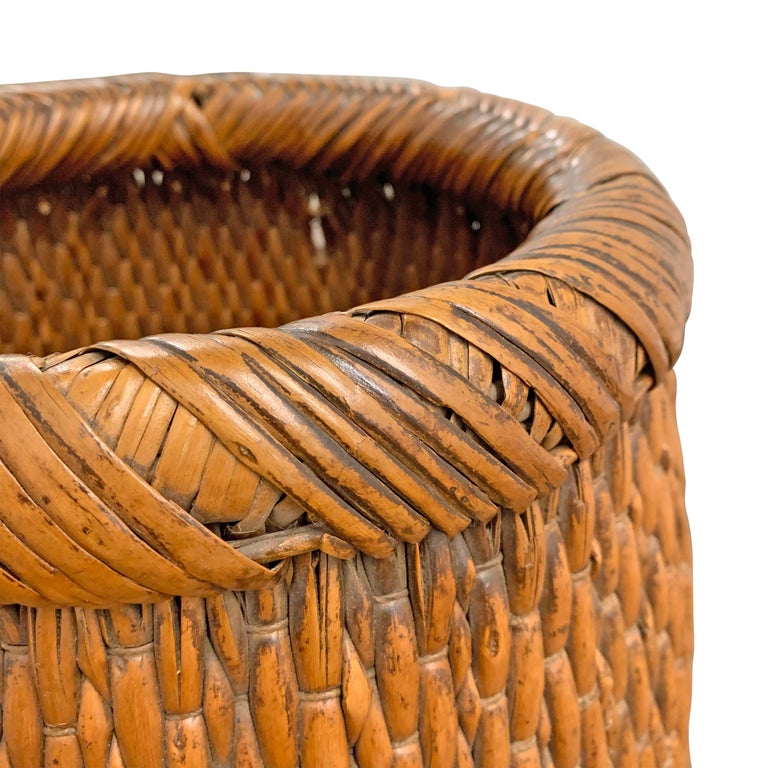 Mid-20th Century Chinese Woven Reed Basket For Sale at 1stDibs