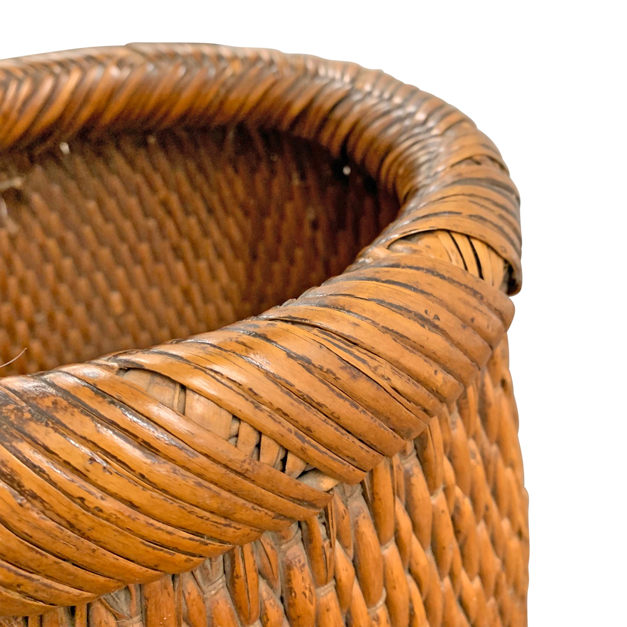Rustic Mid-20th Century Chinese Woven Reed Basket
