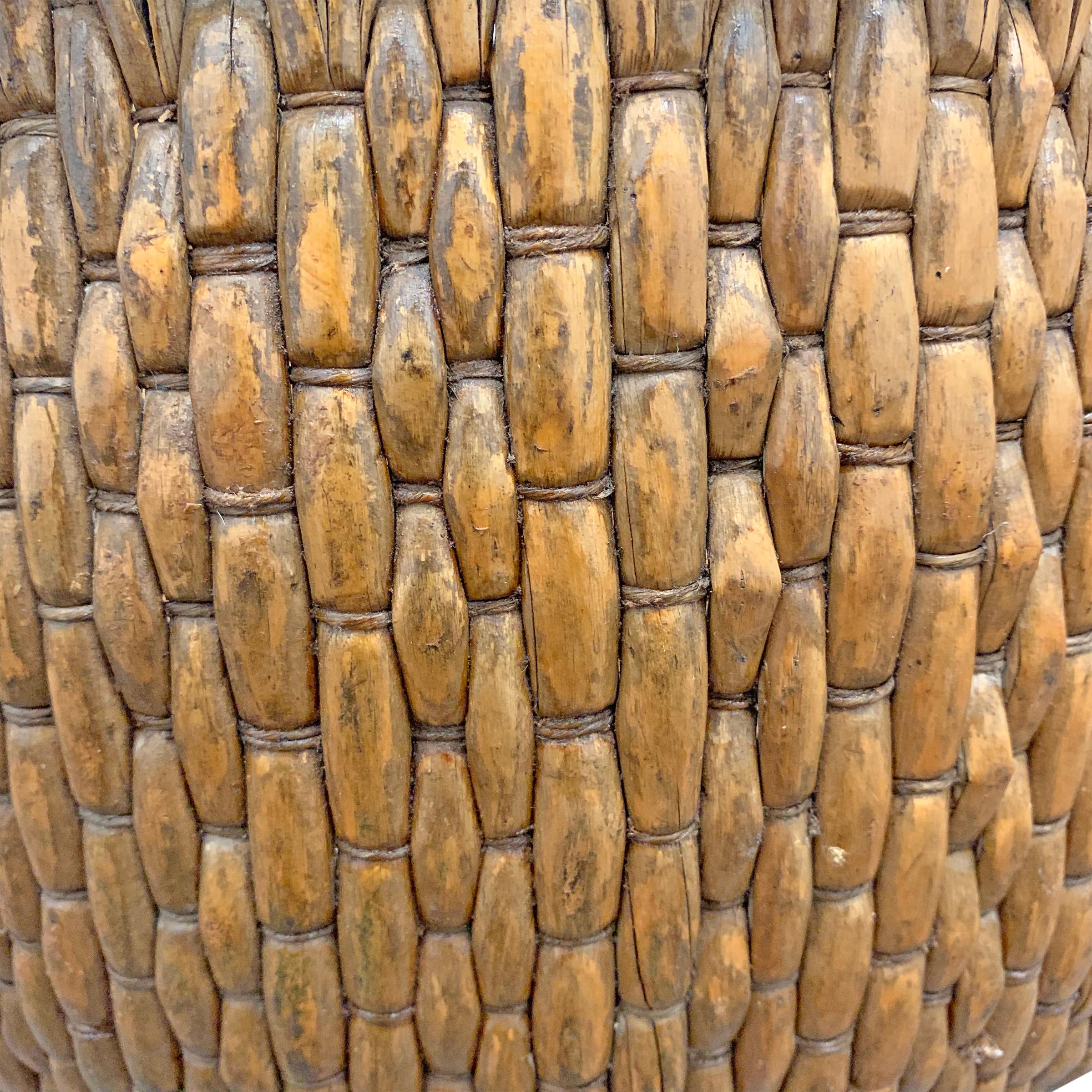 Rustic Mid-20th Century Chinese Woven Reed Basket For Sale