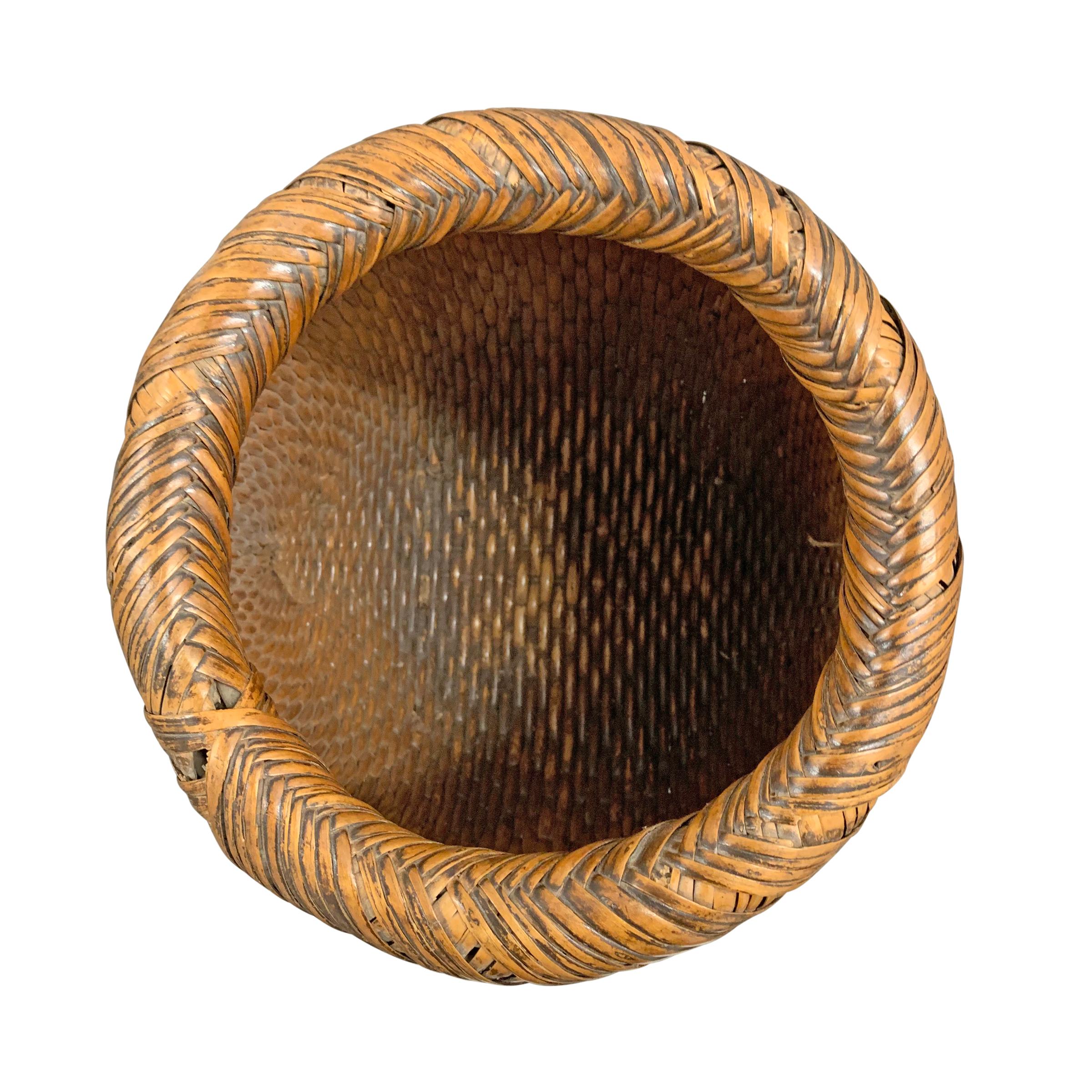 Mid-20th Century Chinese Woven Reed Basket 1