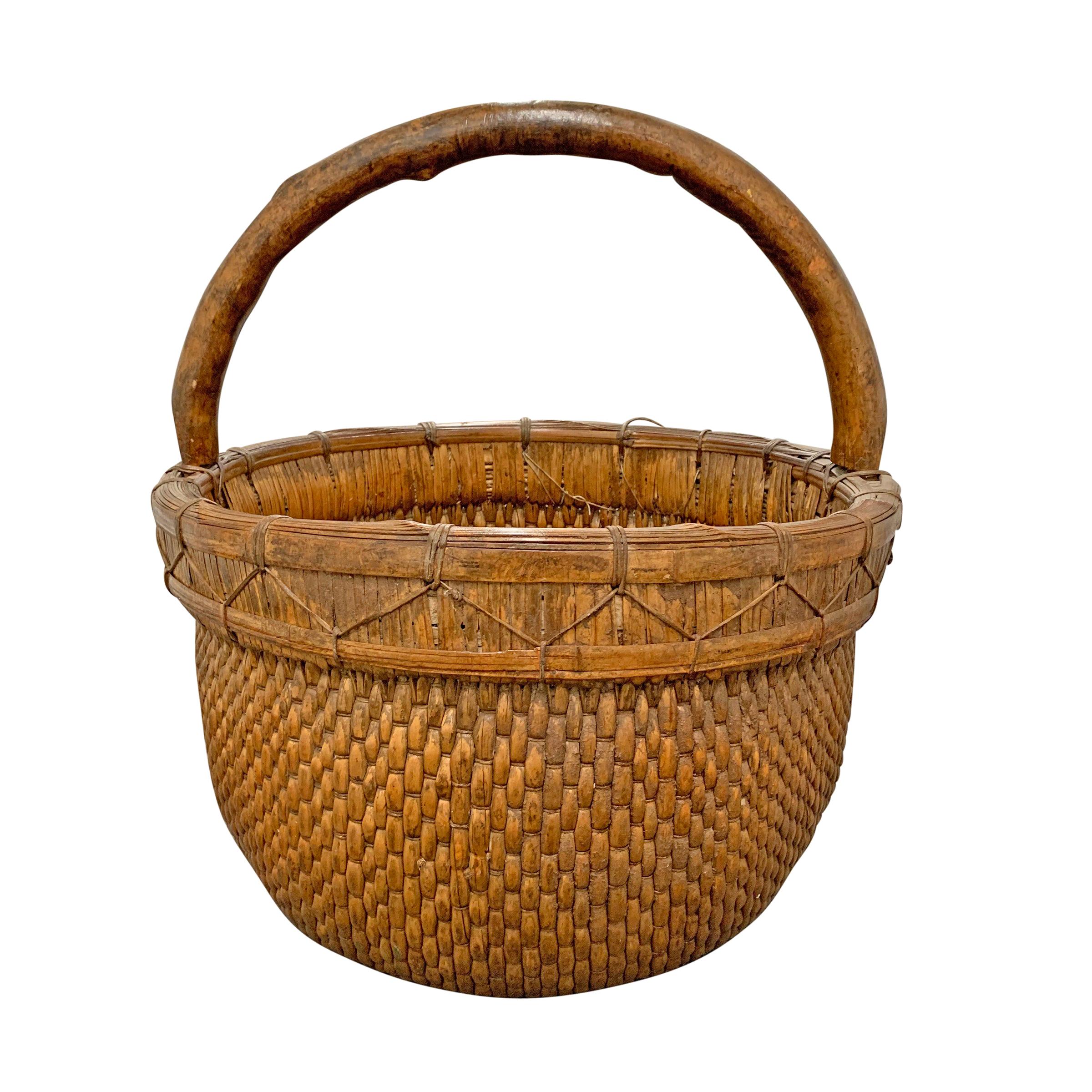Mid-20th Century Chinese Woven Reed Basket For Sale