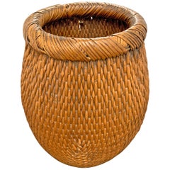 Retro Mid-20th Century Chinese Woven Reed Basket