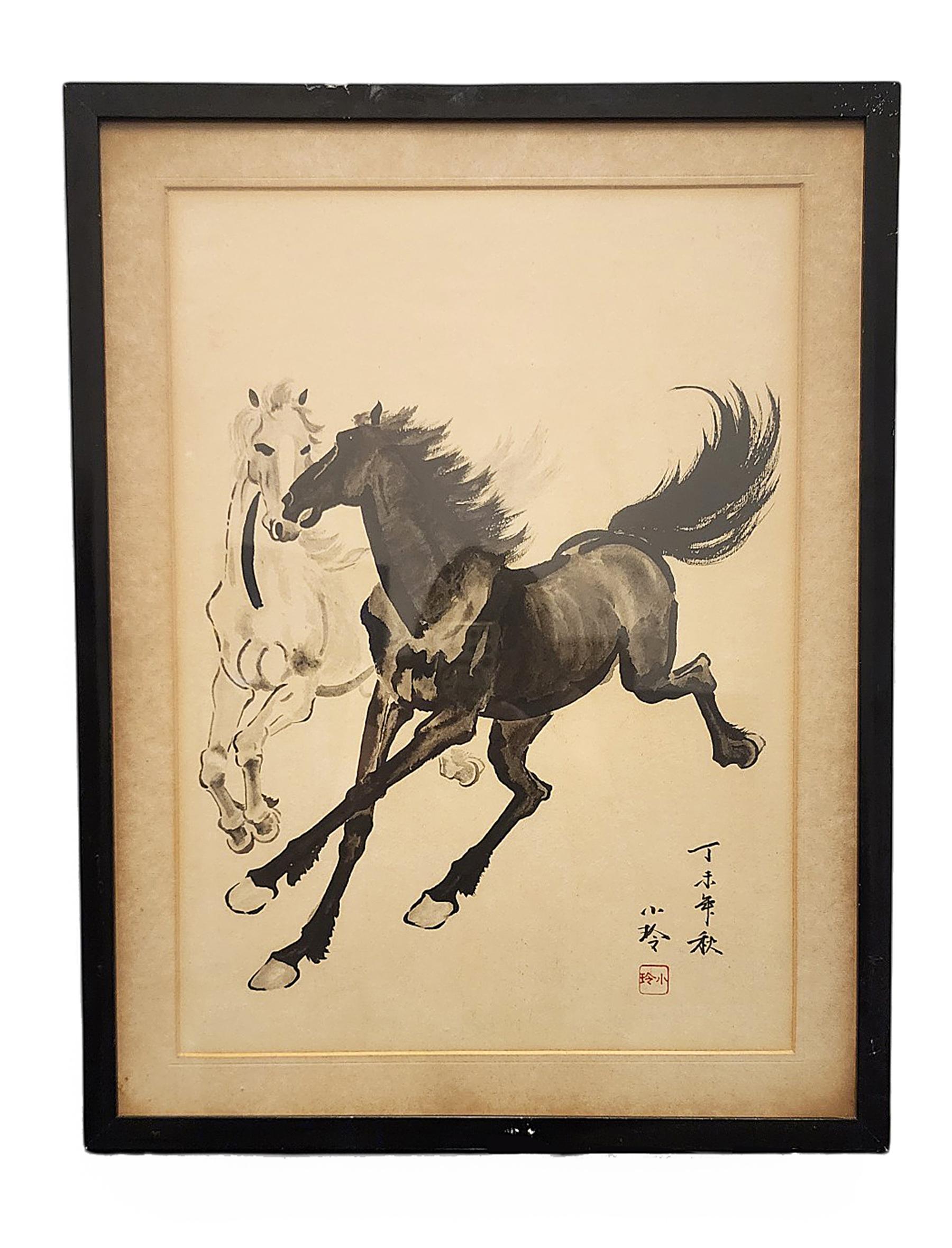 Mid-20th century chinese Xu Beihong-style framed horse ink painting by his student Xiao Ling

By: Xiao Ling, Xu Beihong (in the style of)
Material: paper, paint, wood, glass
Technique: painted, hand-painted, carved
Dimensions: 9.5 in x 5.5 in x 13.5