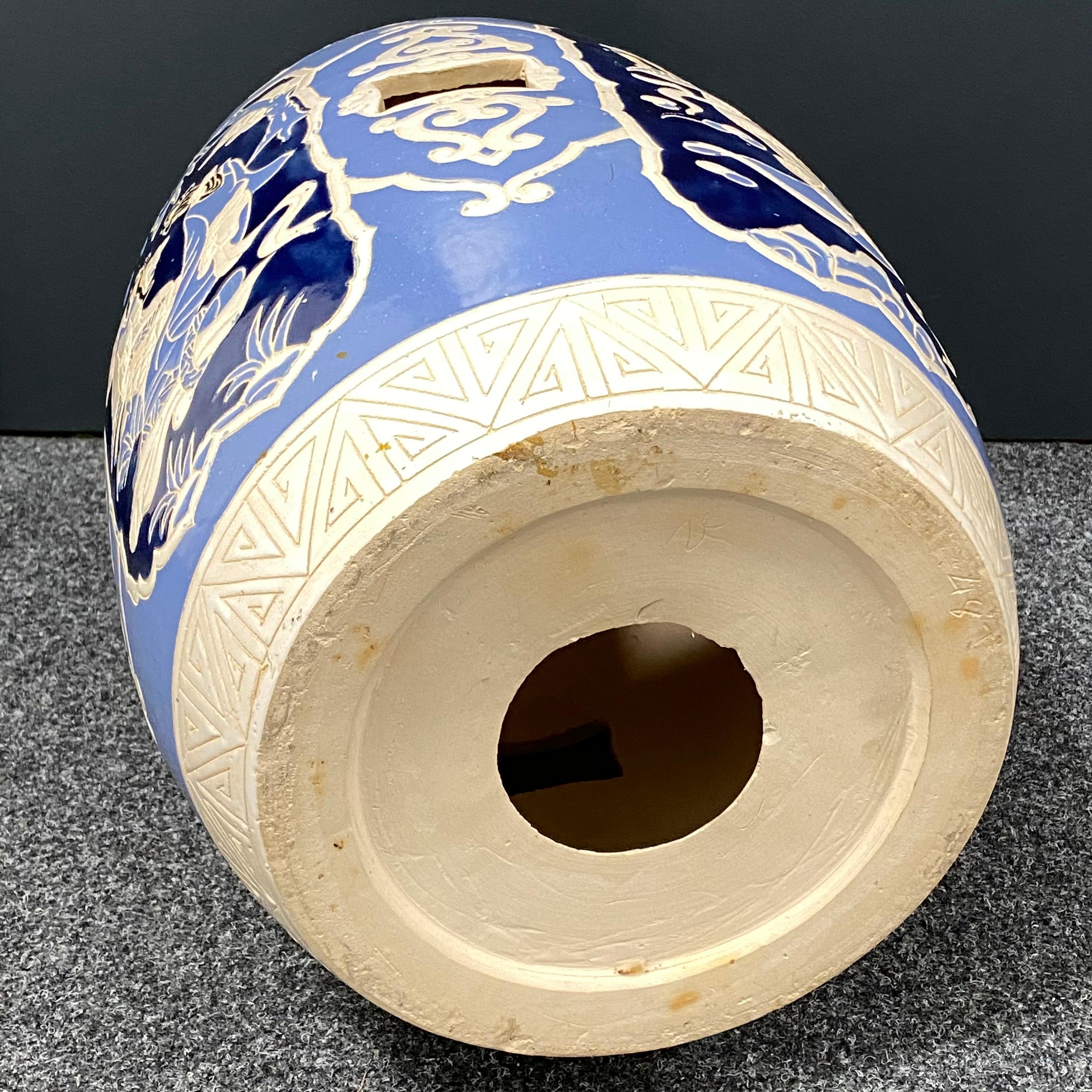 Mid-20th Century Chinoiserie Blue and White Garden Stool Flower Pot Seat 1