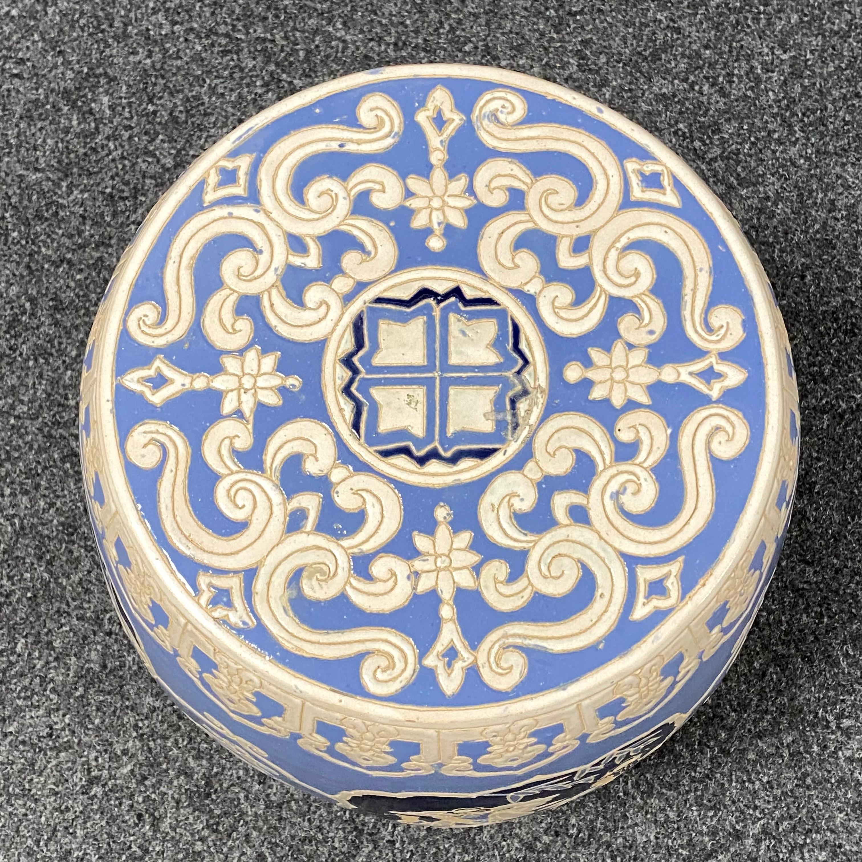 Mid-20th Century Chinoiserie Blue and White Garden Stool Flower Pot Seat 2