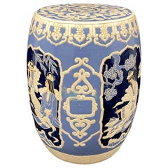 Mid-20th Century Chinoiserie Blue and White Garden Stool Flower Pot Seat
