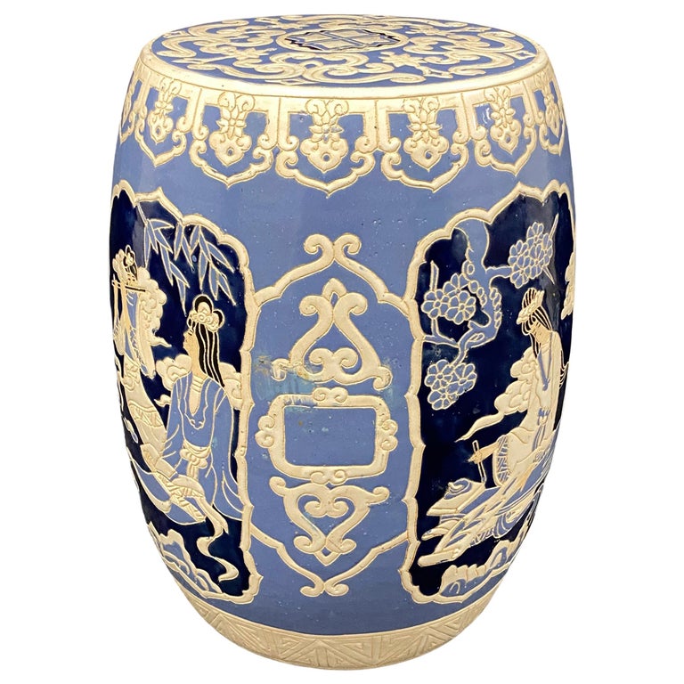 Mid th Century Chinoiserie Blue And White Garden Stool Flower Pot Seat For Sale At 1stdibs