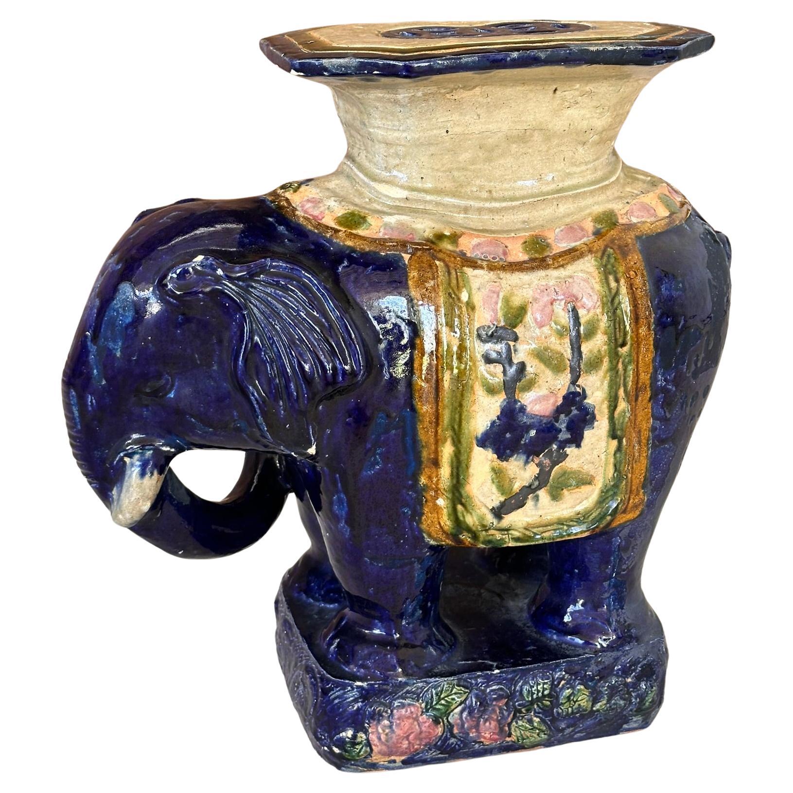 Mid-20th Century chinoiserie Ceramic Glazed Elephant Side Table Garden Seat