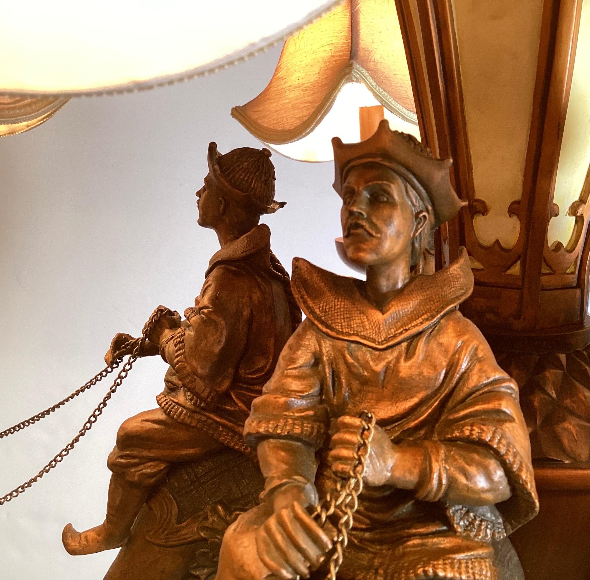 American Mid-20th Century Chinoiserie Chandelier W/ Figures Riding Camels & Pagoda Shades