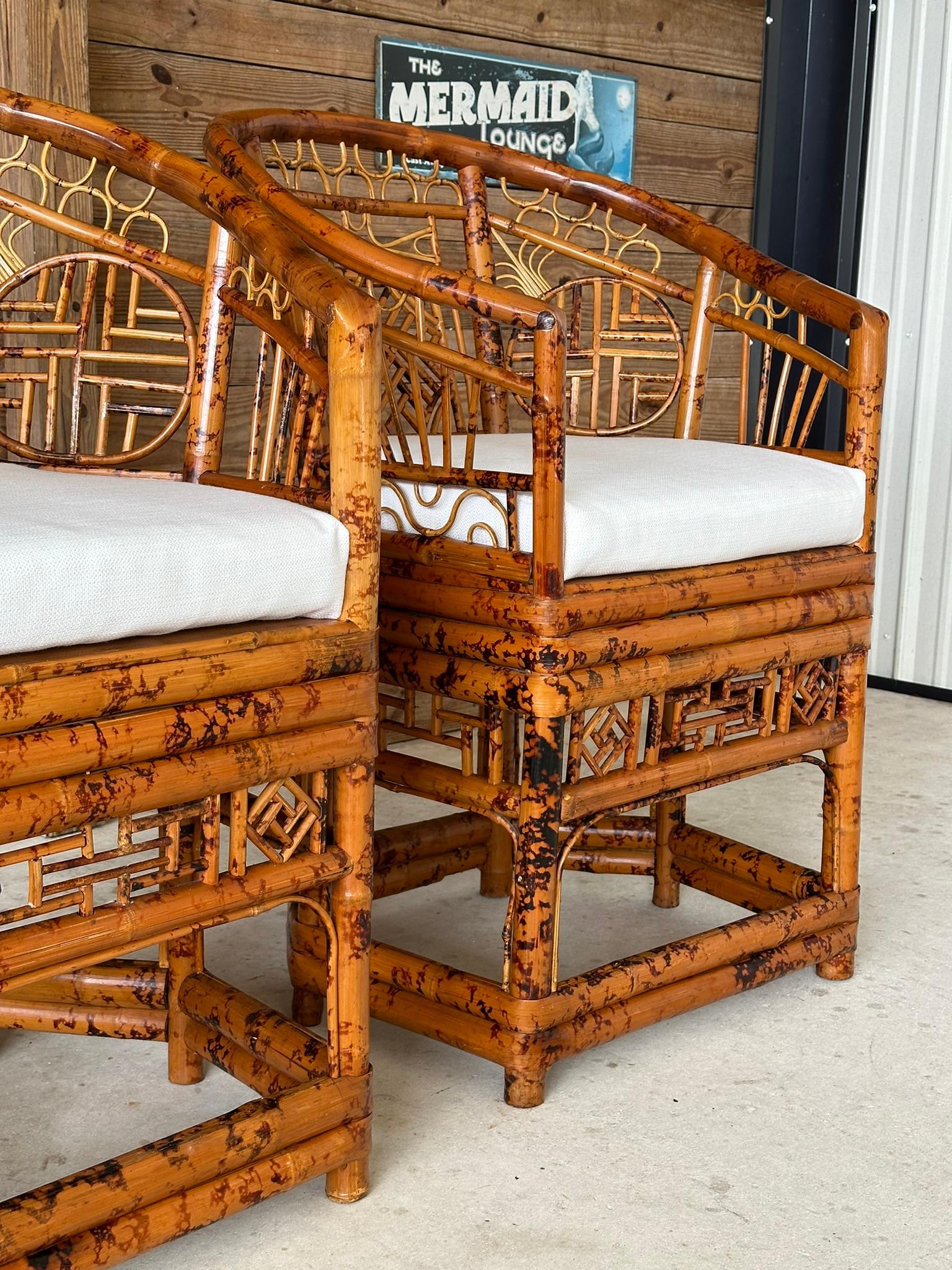 Chaise d'appoint en bambou tortue Chippendale Chinoiserie du milieu du 20ème siècle - Paire en vente 7