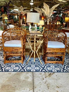 Mid-20th Century Chinoiserie Chippendale Tortoise Bamboo Side Chair-Pair