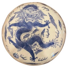 Retro Mid 20th Century Chinoiserie Covered Bowl With Dragon Motif