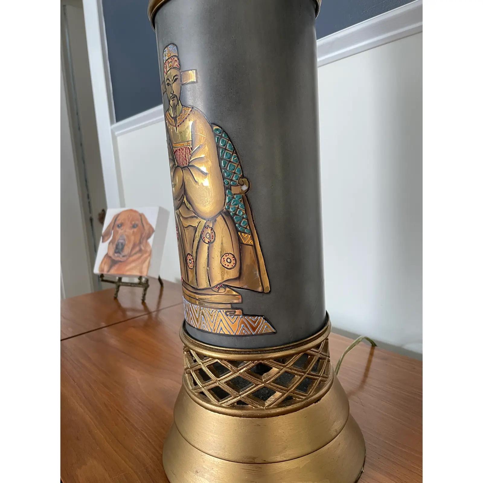 Mid 20th Century Chinoiserie Hand Painted Gilt Lamp In Good Condition For Sale In W Allenhurst, NJ
