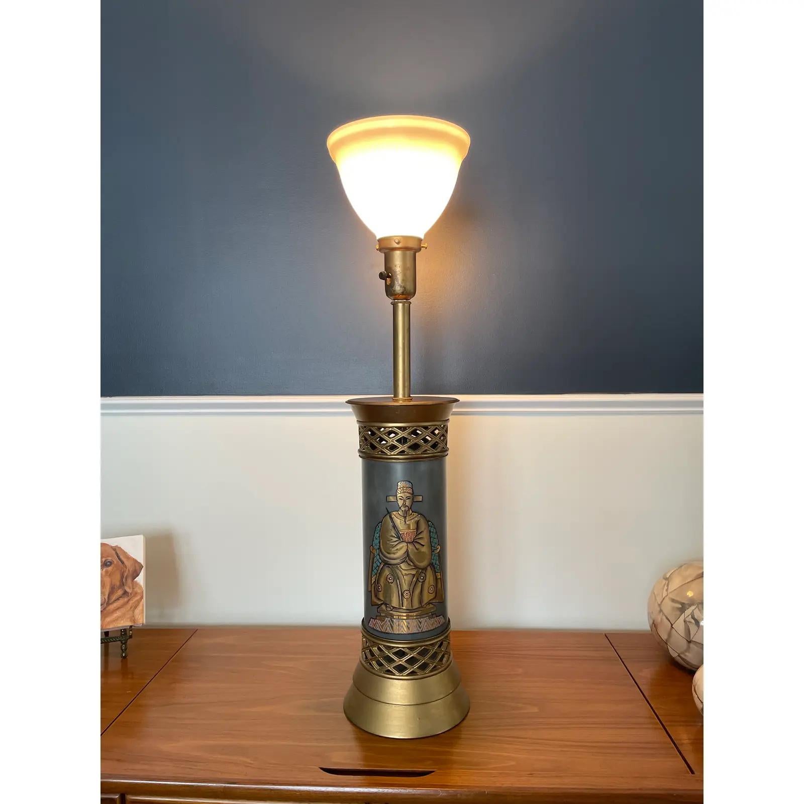 Mid 20th Century Chinoiserie Hand Painted Gilt Lamp For Sale 1