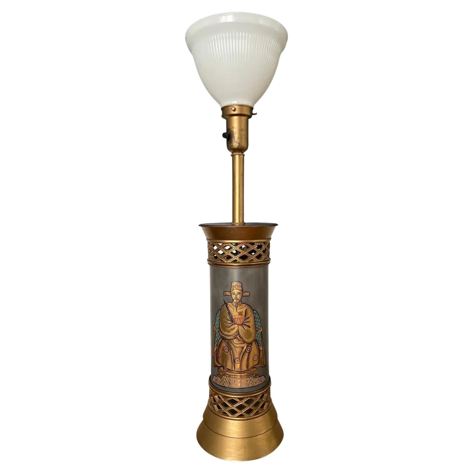 Mid 20th Century Chinoiserie Hand Painted Gilt Lamp For Sale