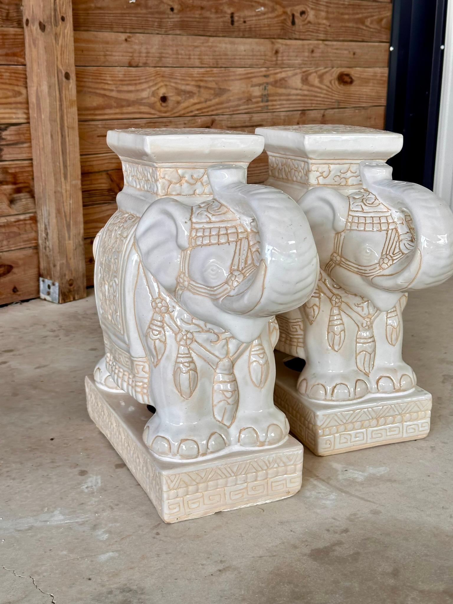 Chinoiserie Regency Ceramic Elephant Garden Seat Side Tables 5
