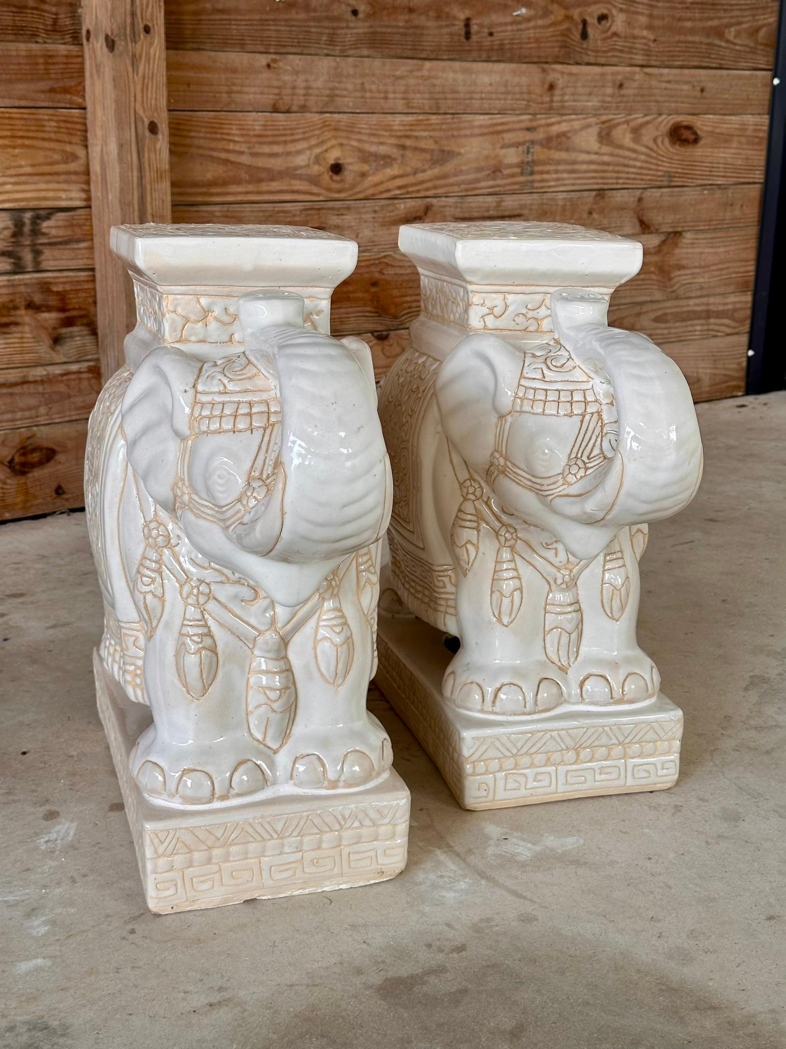Chinoiserie Regency Ceramic Elephant Garden Seat Side Tables 6