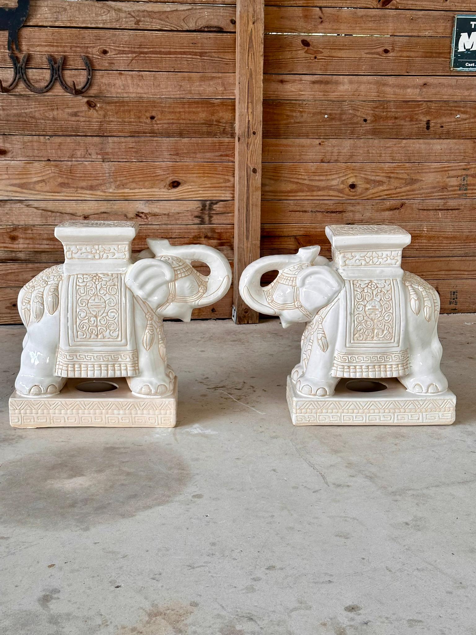 Chinoiserie Regency Ceramic Elephant Garden Seat Side Tables 8