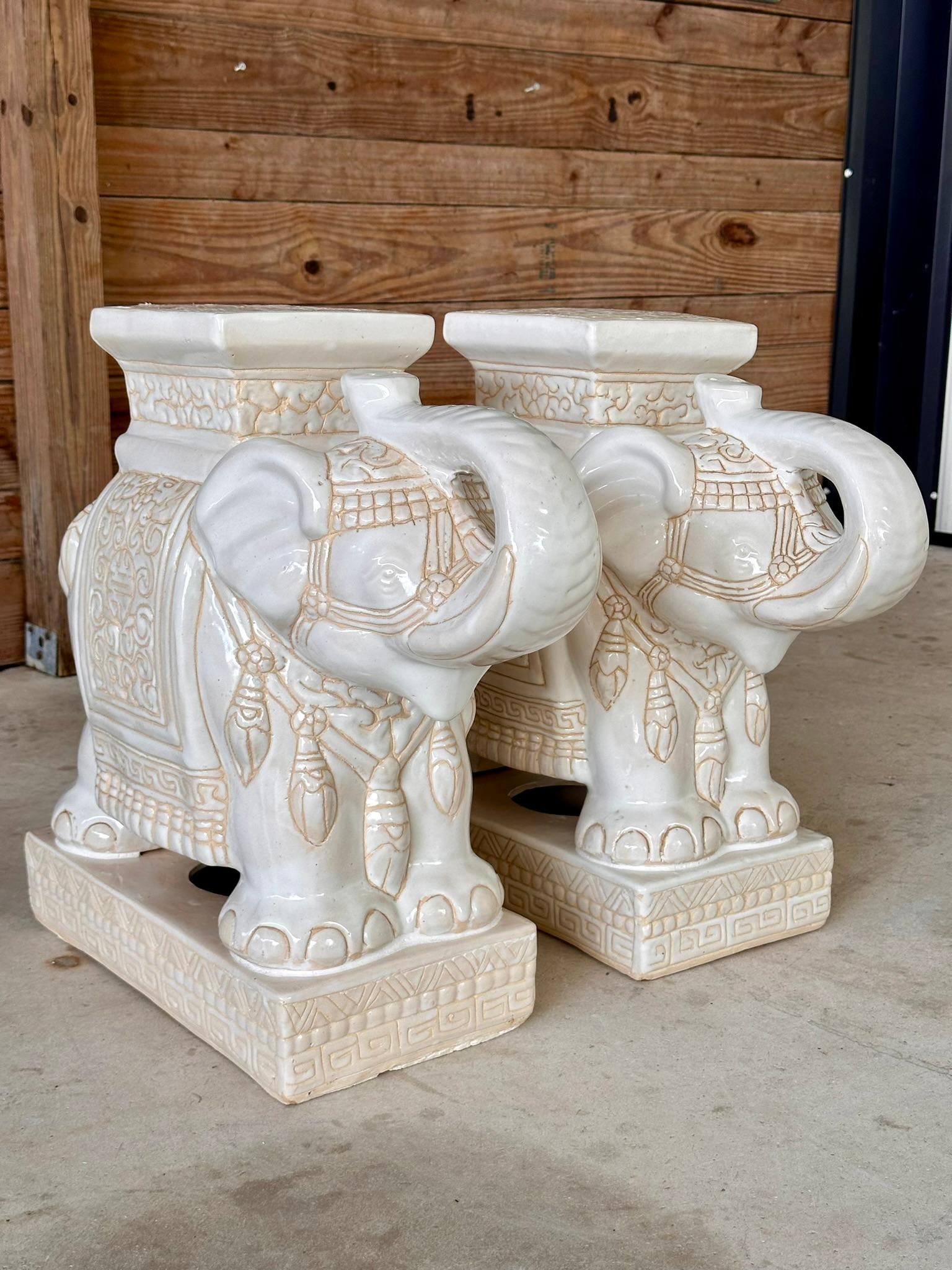 Chinoiserie Regency Ceramic Elephant Garden Seat Side Tables 9