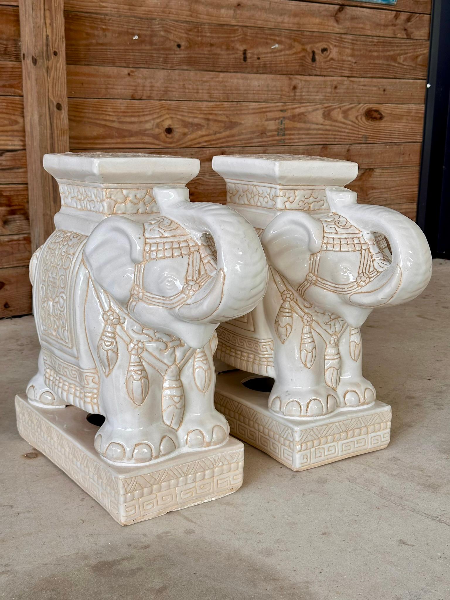 Chinoiserie Regency Ceramic Elephant Garden Seat Side Tables 10