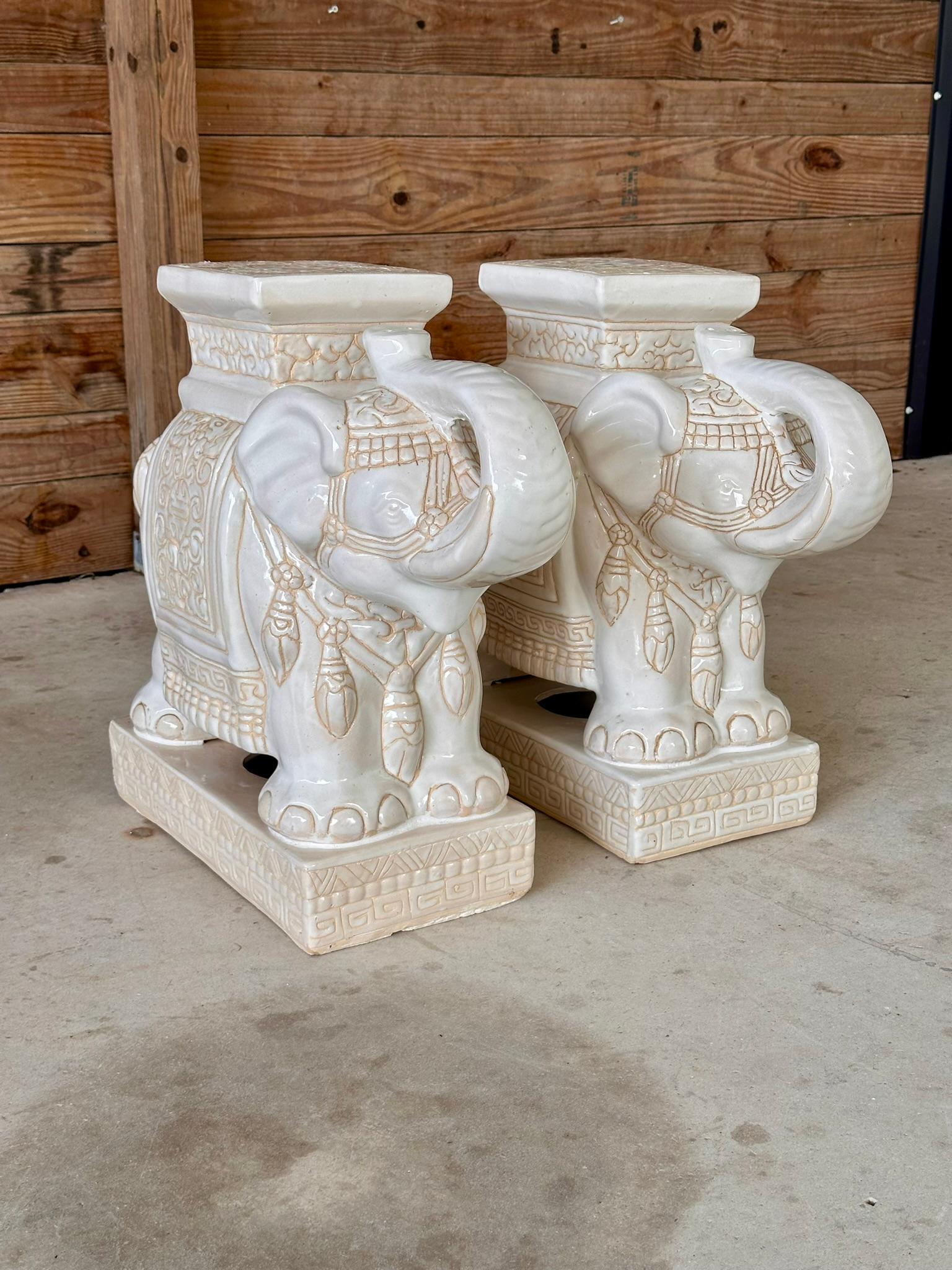 Chinoiserie Regency Ceramic Elephant Garden Seat Side Tables 11