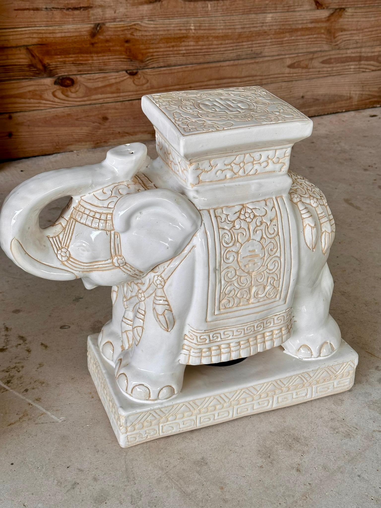 Chinoiserie Regency Ceramic Elephant Garden Seat Side Tables In Good Condition In North Fort Myers, FL