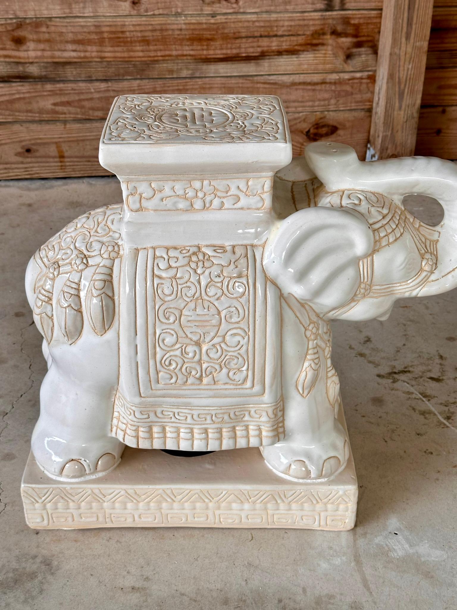 Contemporary Chinoiserie Regency Ceramic Elephant Garden Seat Side Tables