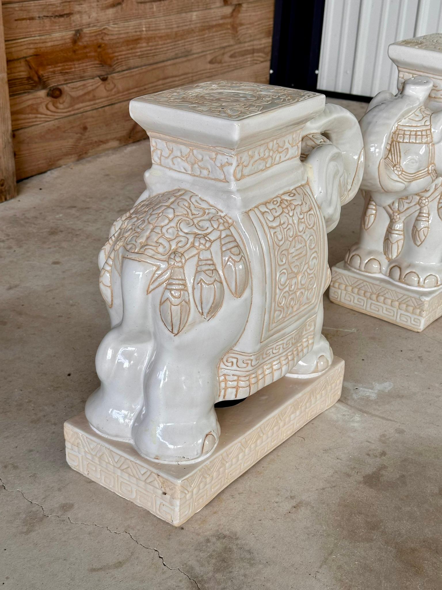 Chinoiserie Regency Ceramic Elephant Garden Seat Side Tables 1