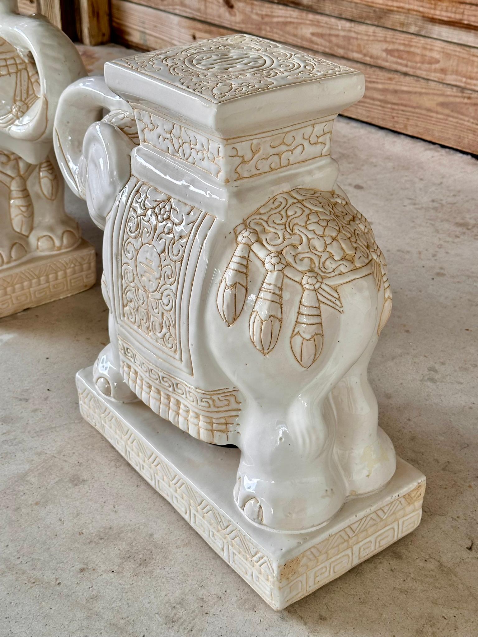 Chinoiserie Regency Ceramic Elephant Garden Seat Side Tables 2