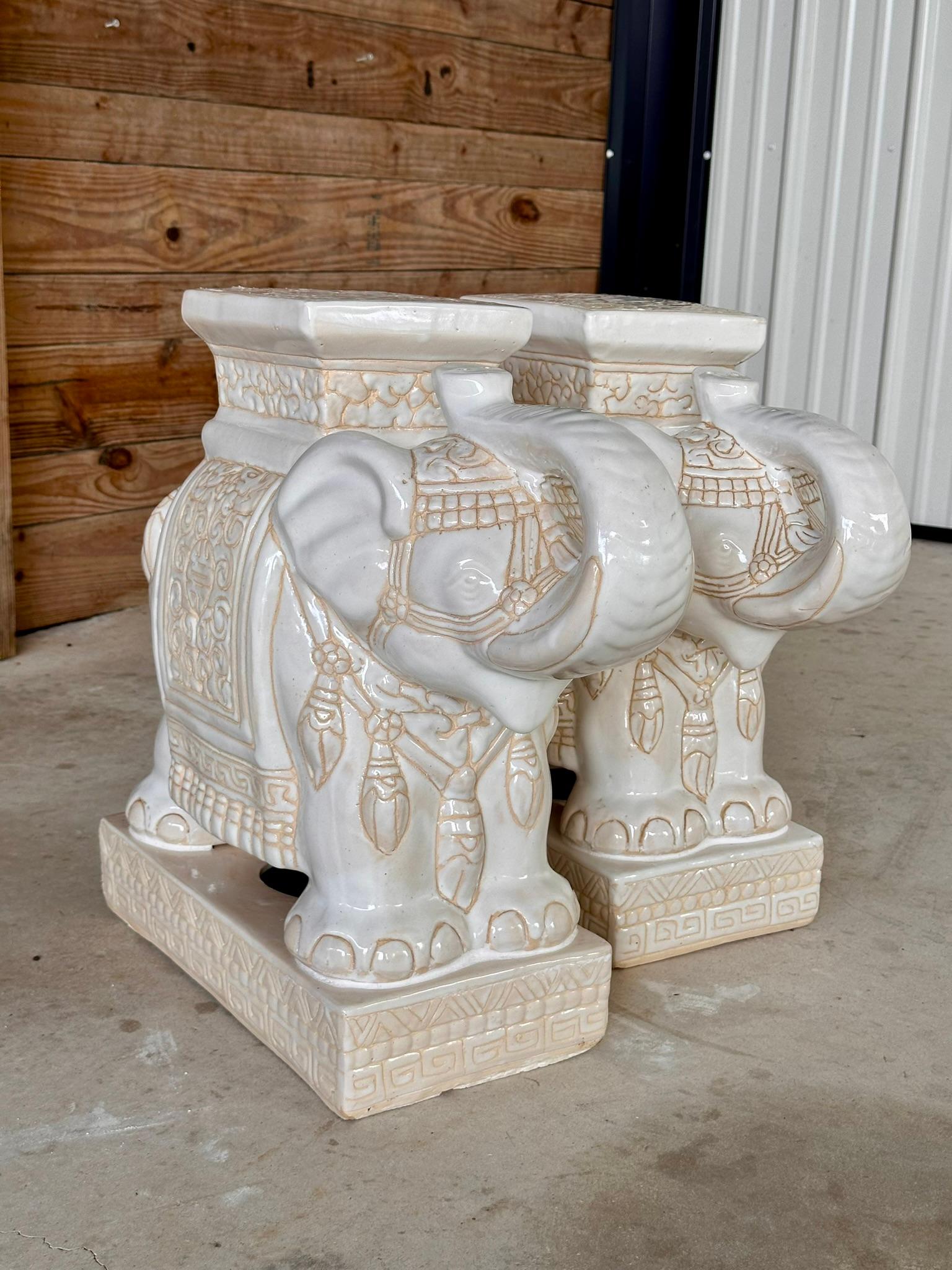 Chinoiserie Regency Ceramic Elephant Garden Seat Side Tables 4
