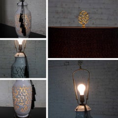 Mid-20th Century Chinoiserie Table Lamp White Pierced Porcelain Blanc De Chine