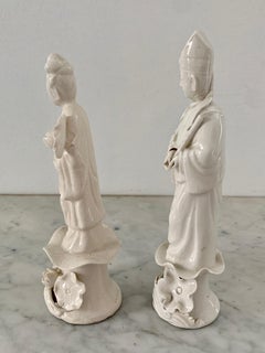 Mid 20th Century Chinoiserie Vintage Blanc De Chine Figures - Pair