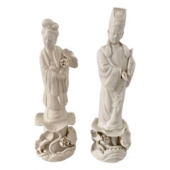 Mid 20th Century Chinoiserie Vintage Blanc De Chine Figures - Pair