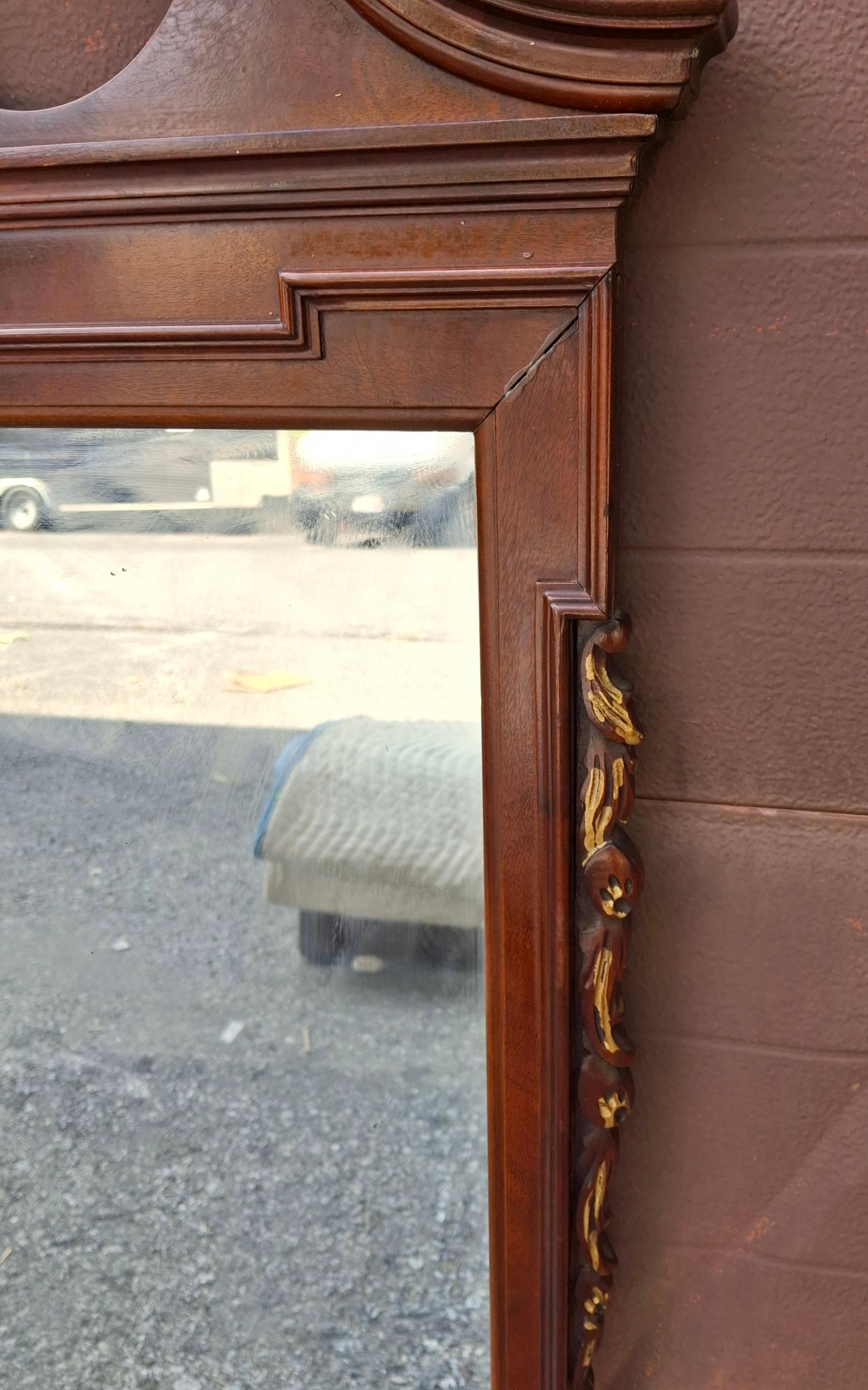 Mid-20th Century Chippendale Style Mahogany Parcel Gilt Scroll Ear Wall Mirro For Sale 5