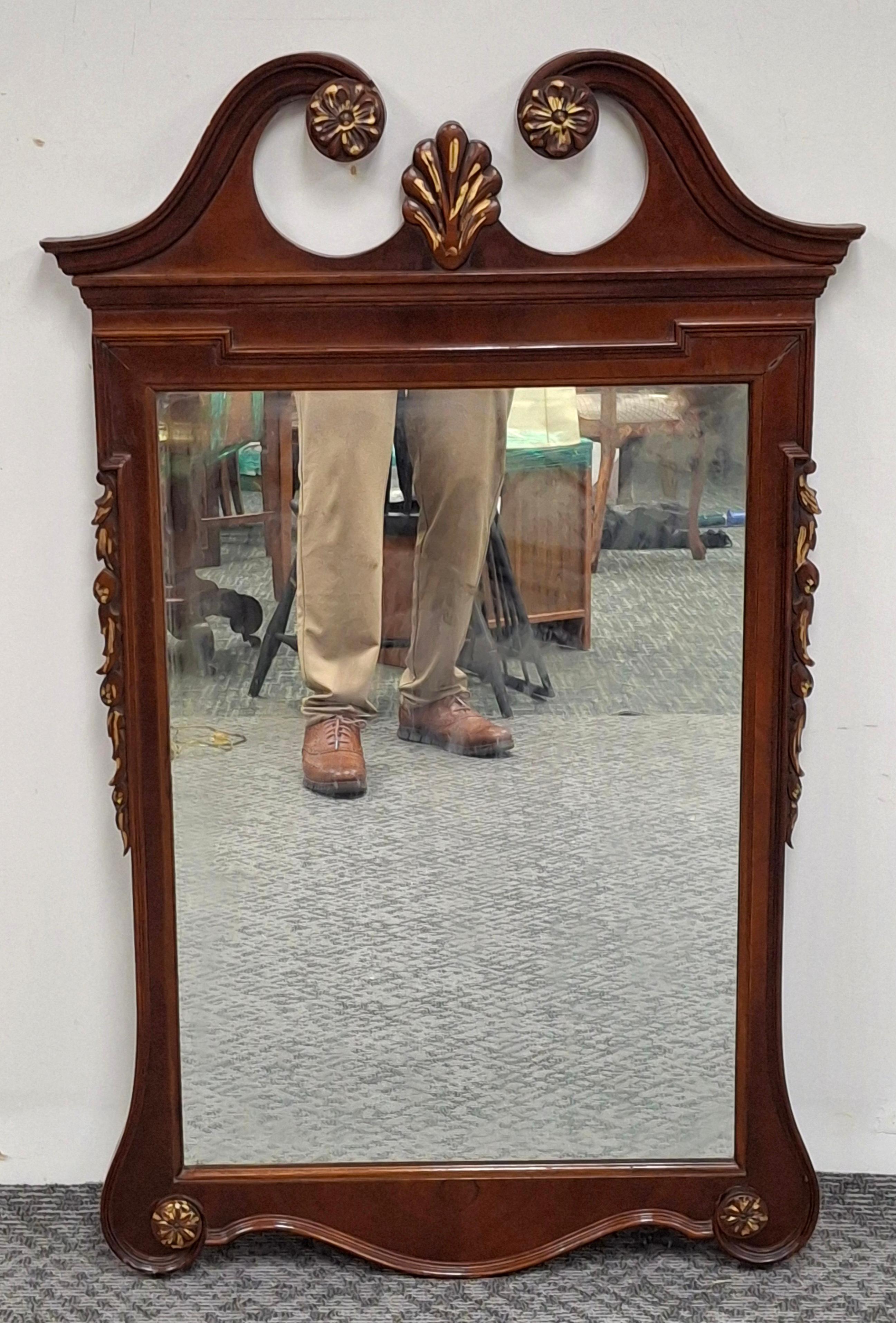 Mid-20th Century Chippendale Style Mahogany Parcel Gilt Scroll Ear Wall Mirro For Sale 6