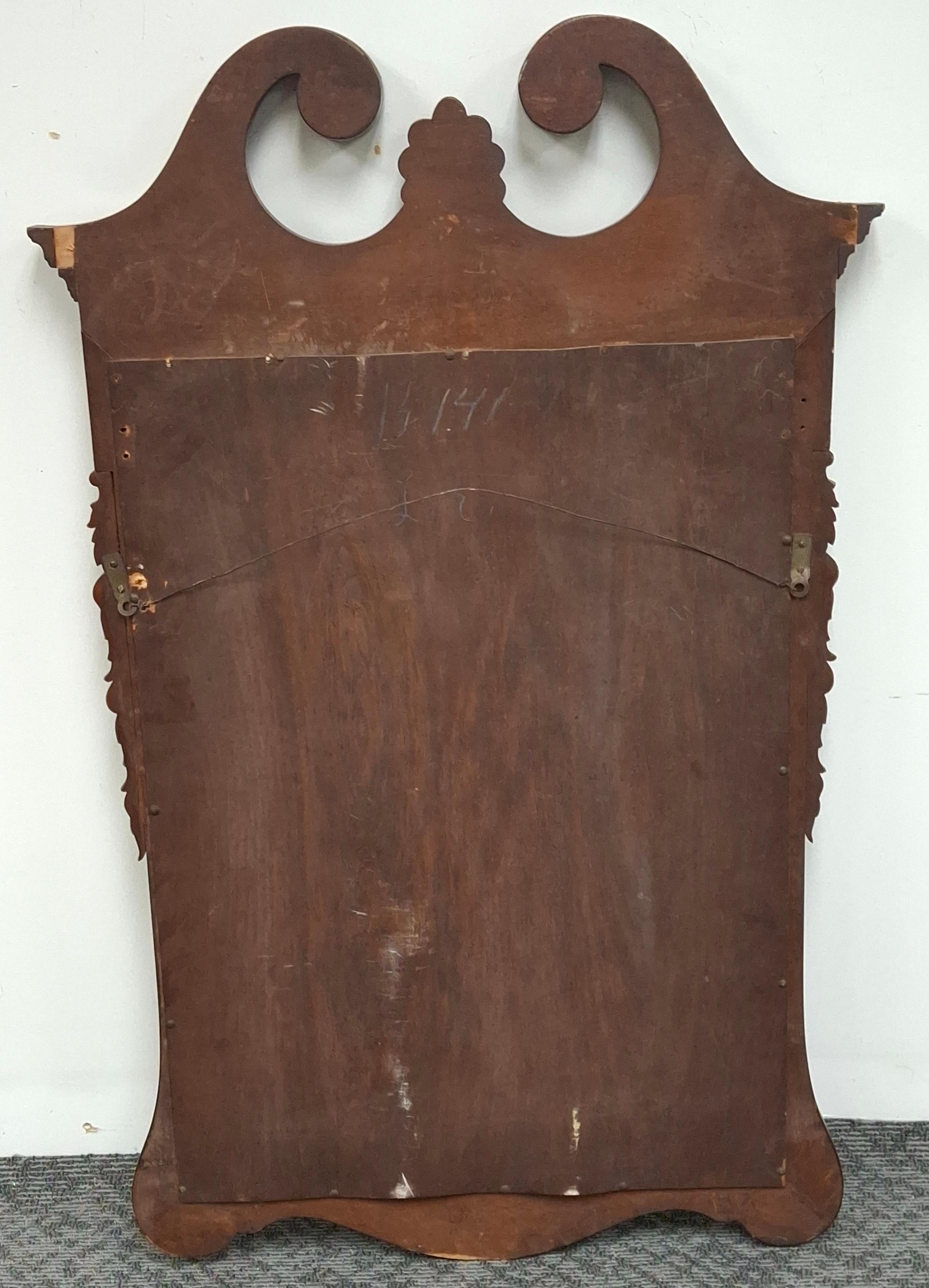 Mid-20th Century Chippendale Style Mahogany Parcel Gilt Scroll Ear Wall Mirro For Sale 7