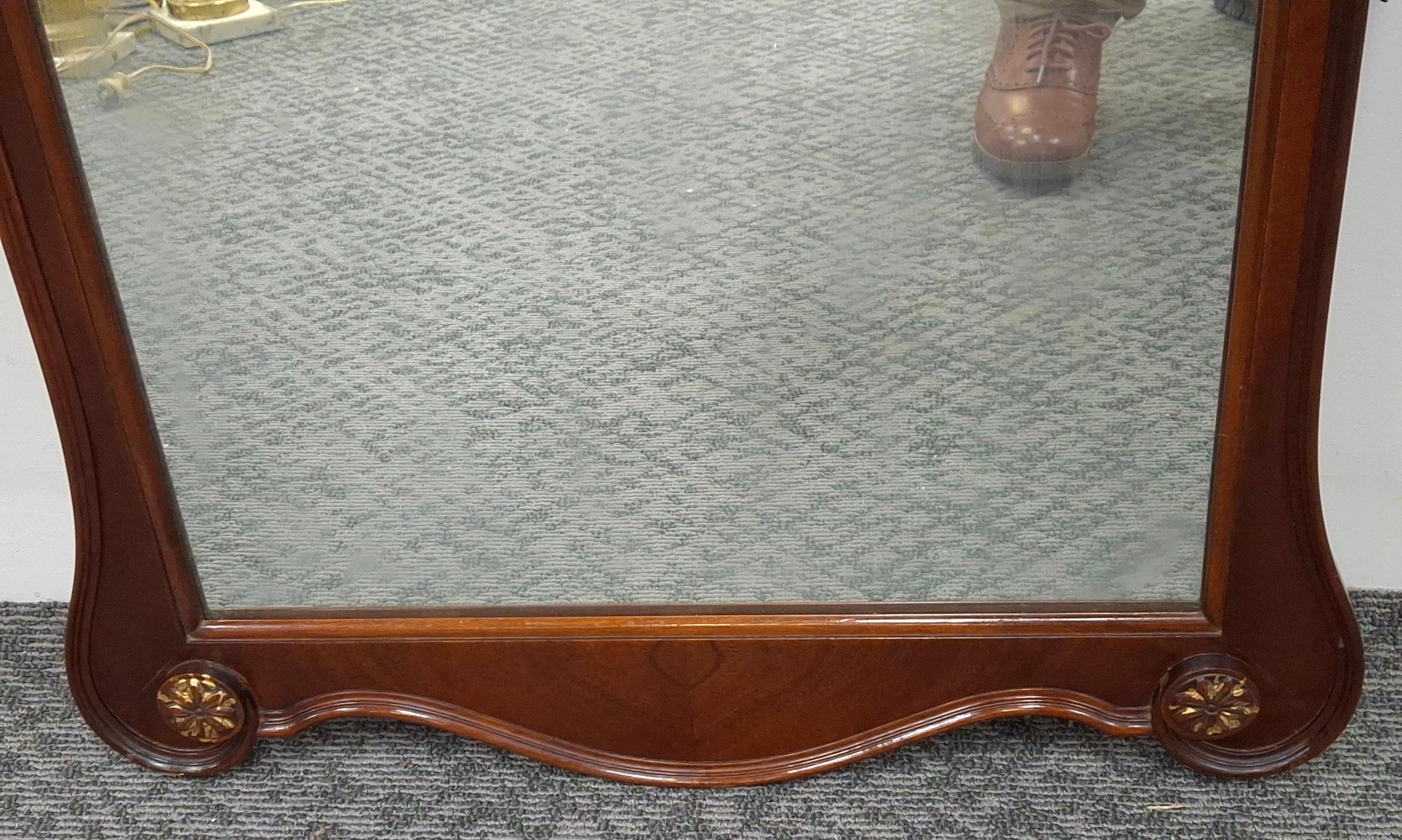 American Mid-20th Century Chippendale Style Mahogany Parcel Gilt Scroll Ear Wall Mirro For Sale