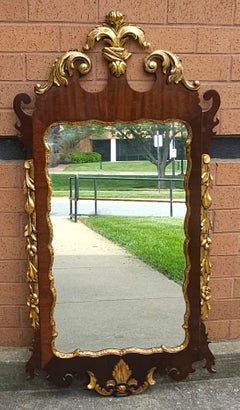 Mid 20th Century Chippendale Style Mahogany Parcel Gilt Wall Mirror