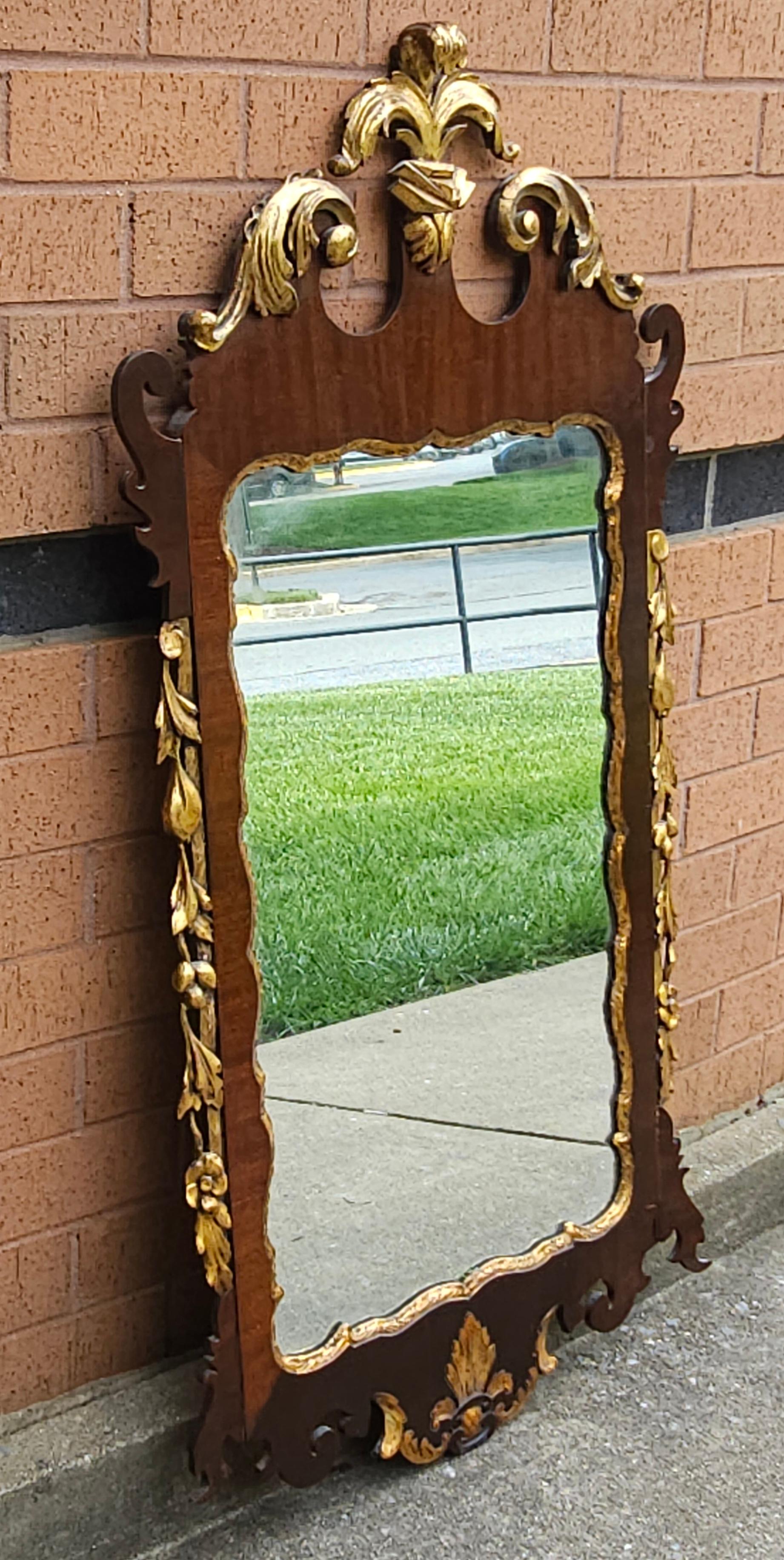 American Mid 20th Century Chippendale Style Mahogany Parcel Gilt Wall Mirror  For Sale