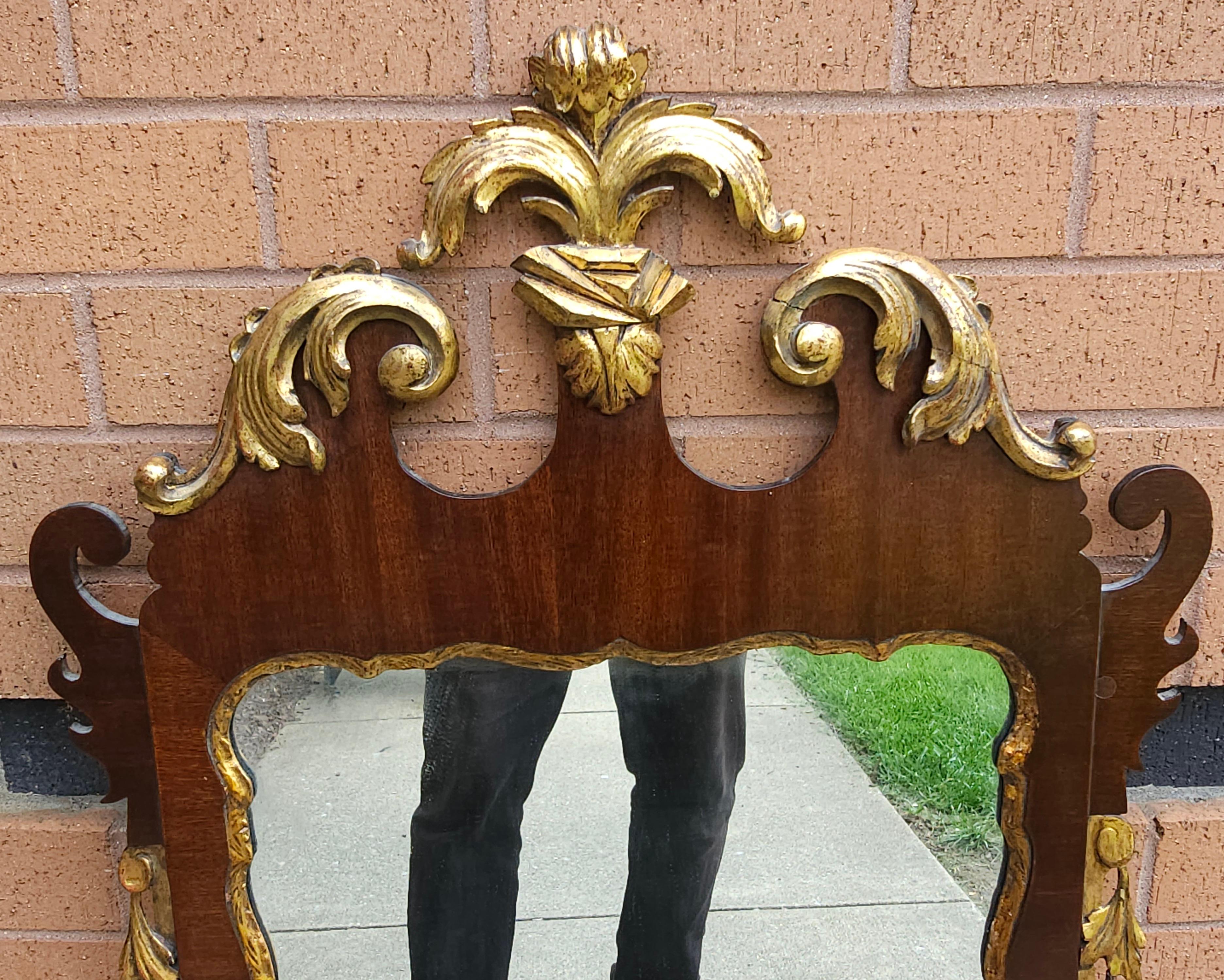 Mid 20th Century Chippendale Style Mahogany Parcel Gilt Wall Mirror  For Sale 1