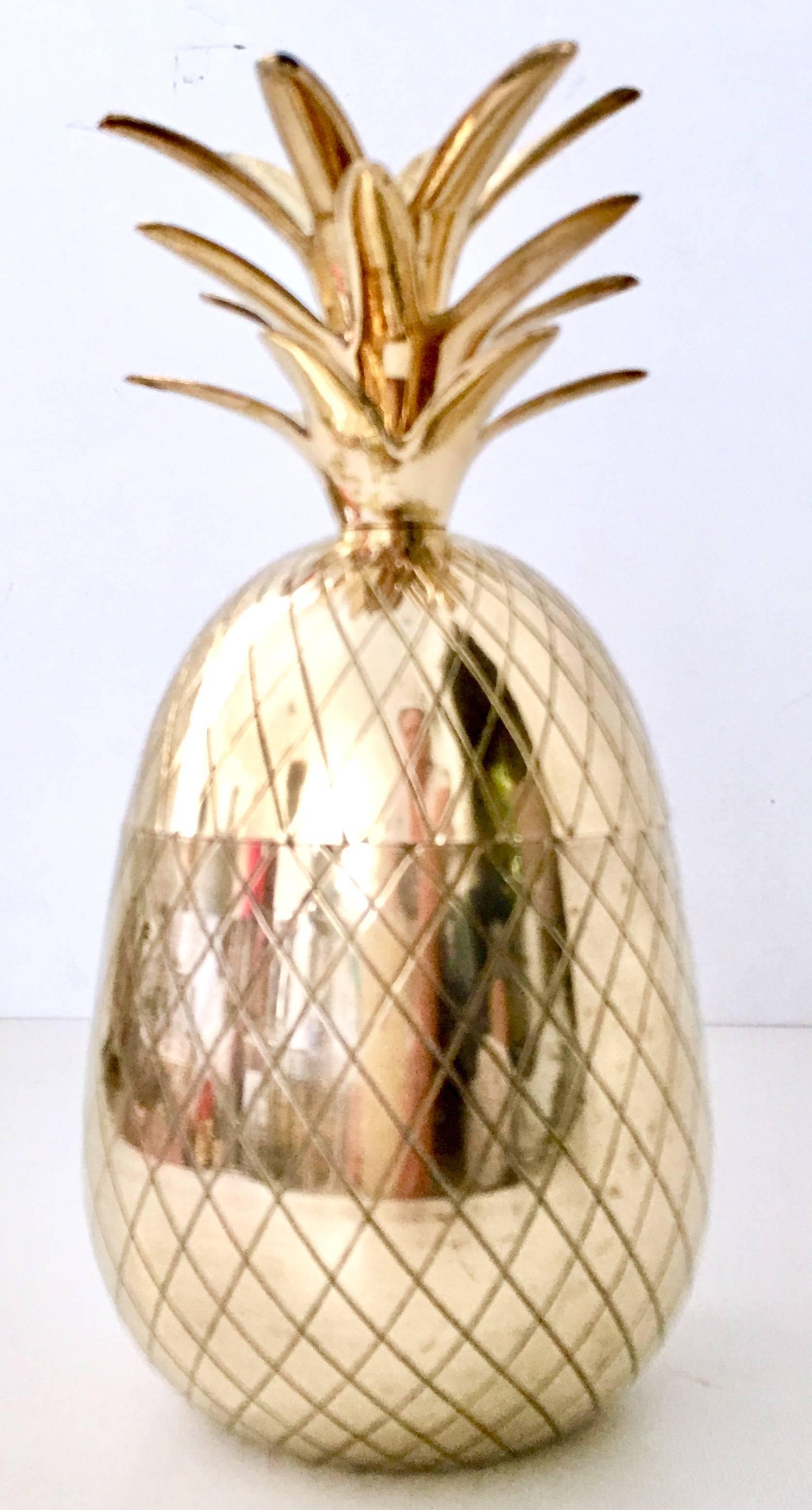 Mid-20th Century coveted & chiseled two-piece brass pineapple box.
 