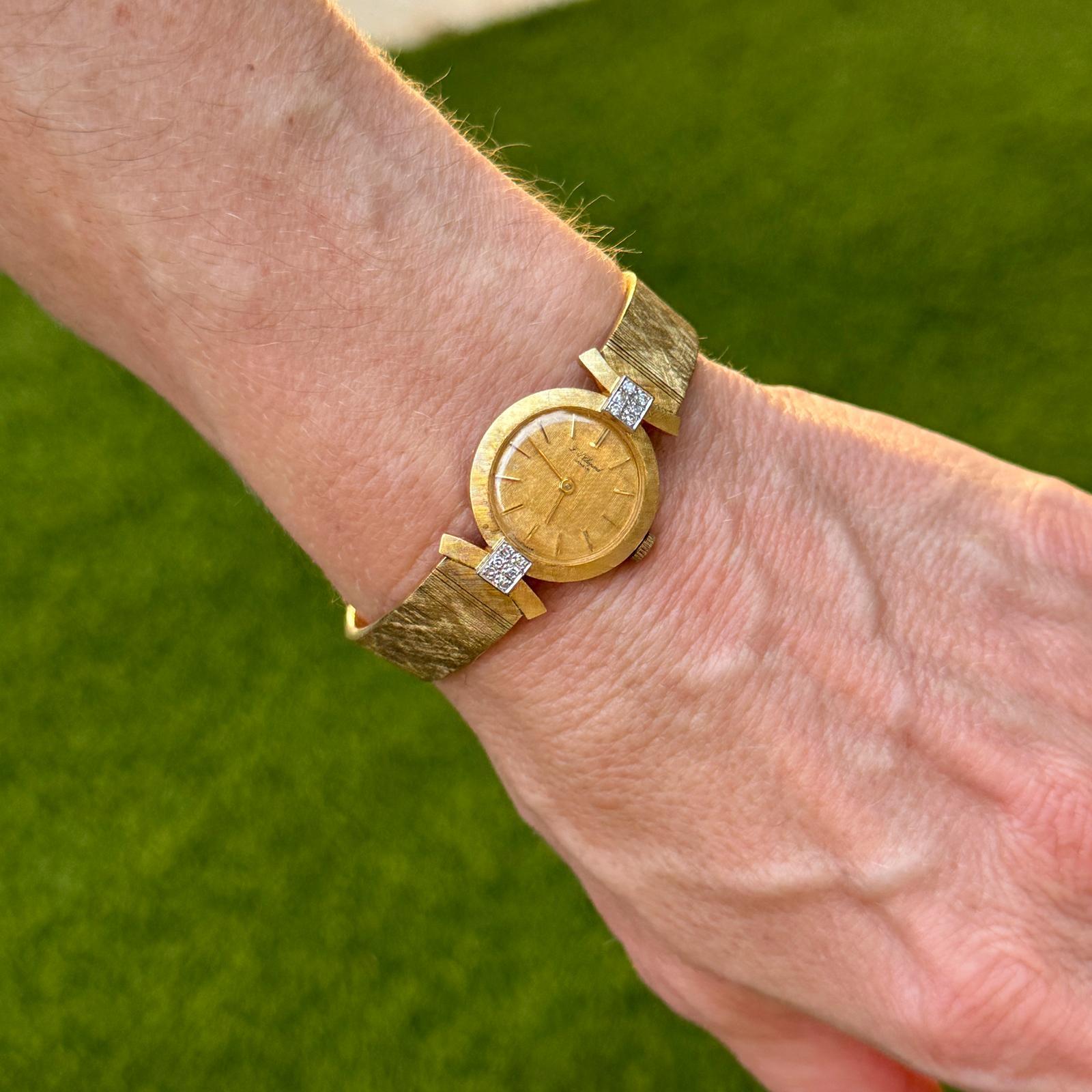 Taille ronde Chopard, montre habillée vintage en or 18 carats et diamants, du milieu du 20e siècle en vente