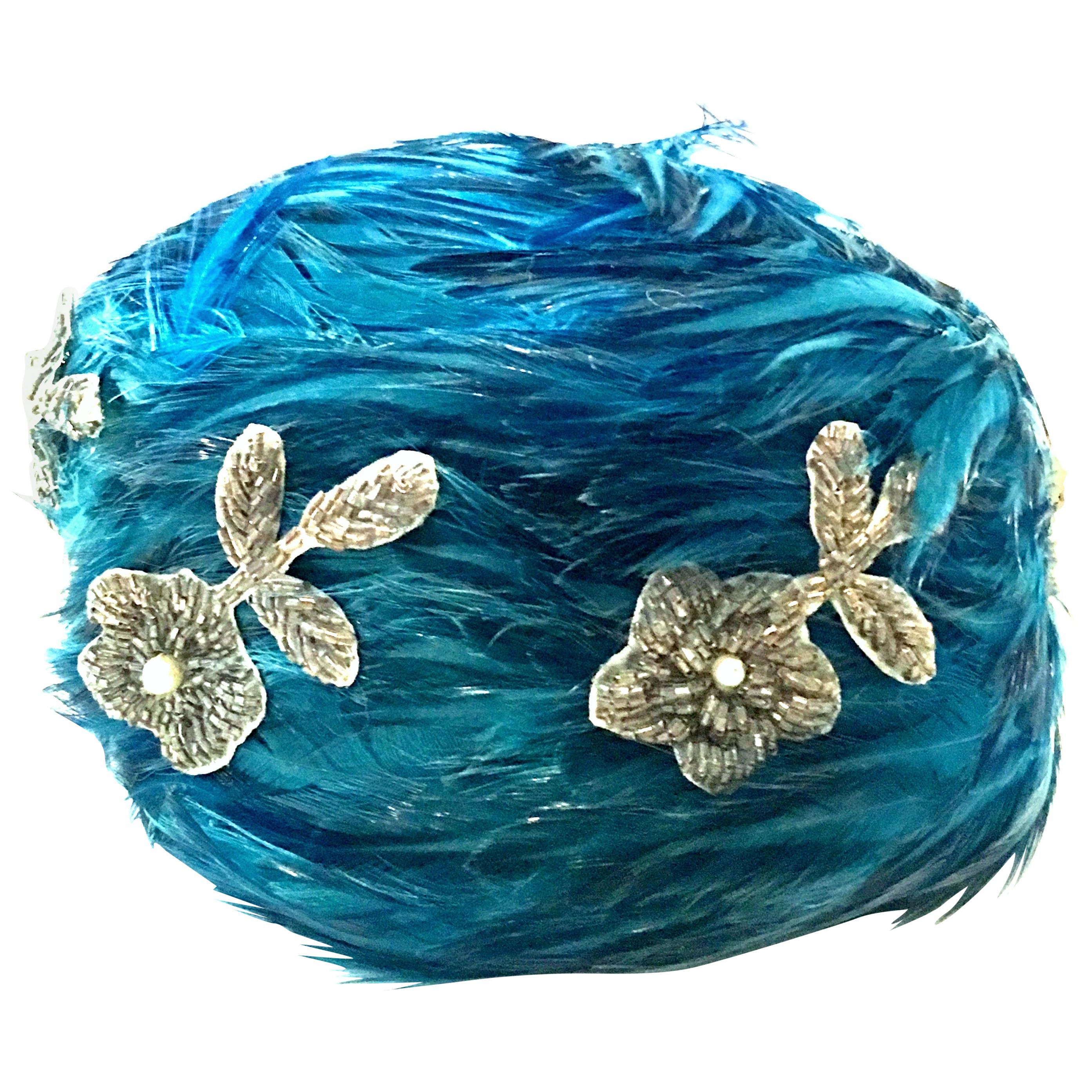 Mid-20th Century Christian Dior French Ostrich Feather & Beaded Applique Hat For Sale