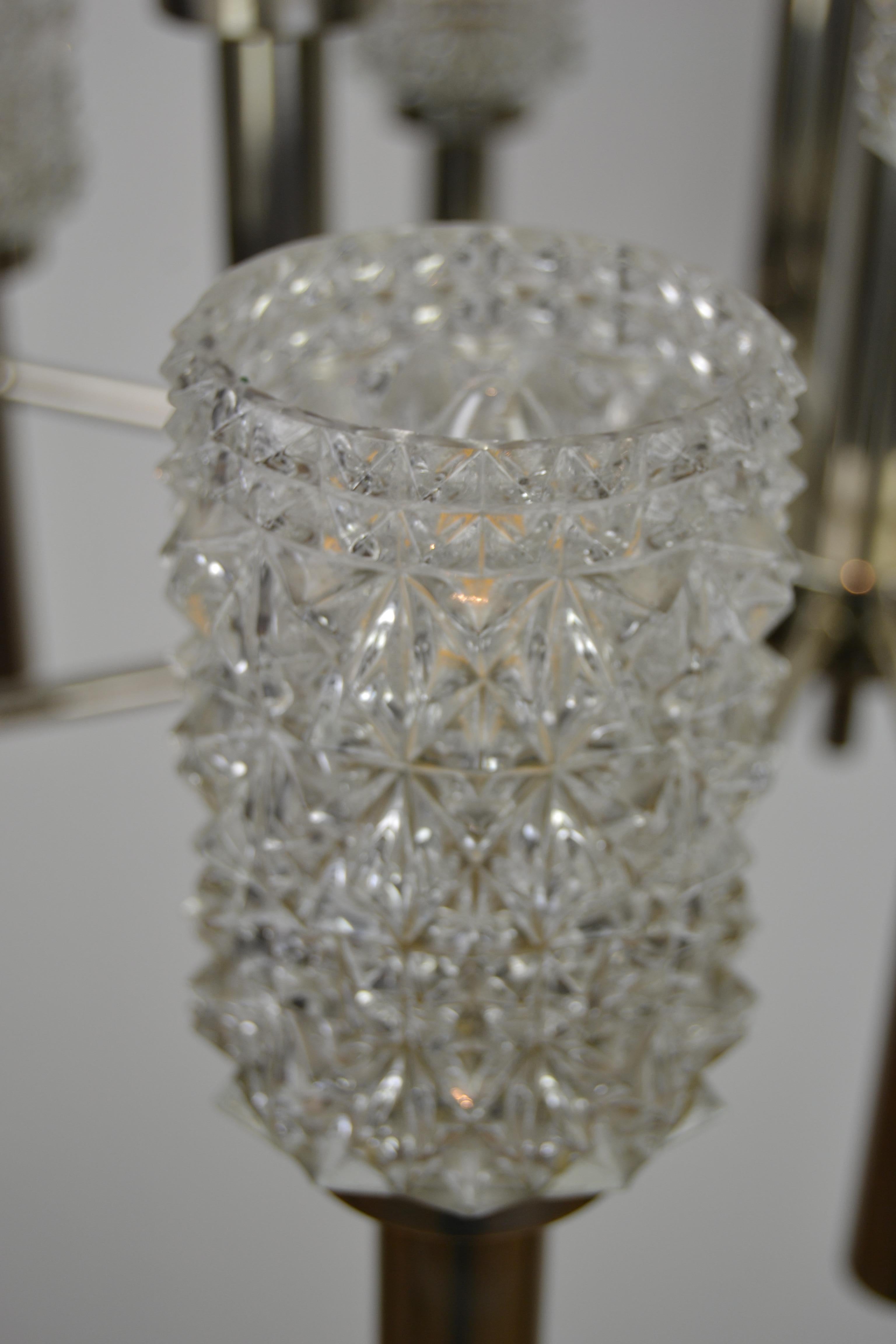 Mid-20th Century Chrome and Art Glass Chandelier, 12-Armed For Sale 2