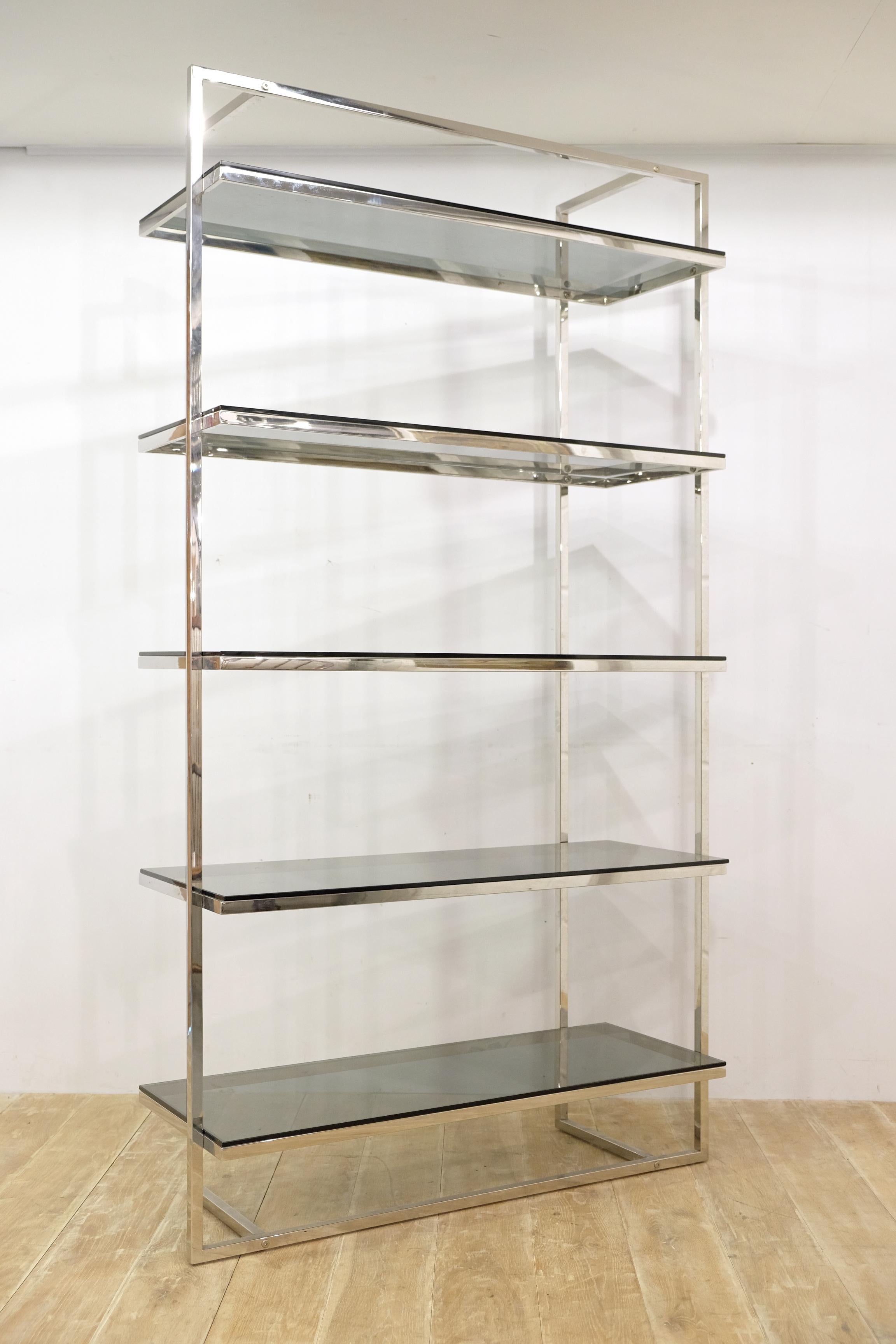 Mid-20th Century Chrome and Smoked Glass Shelving Unit, Storage, 1970s In Good Condition In Totnes, GB