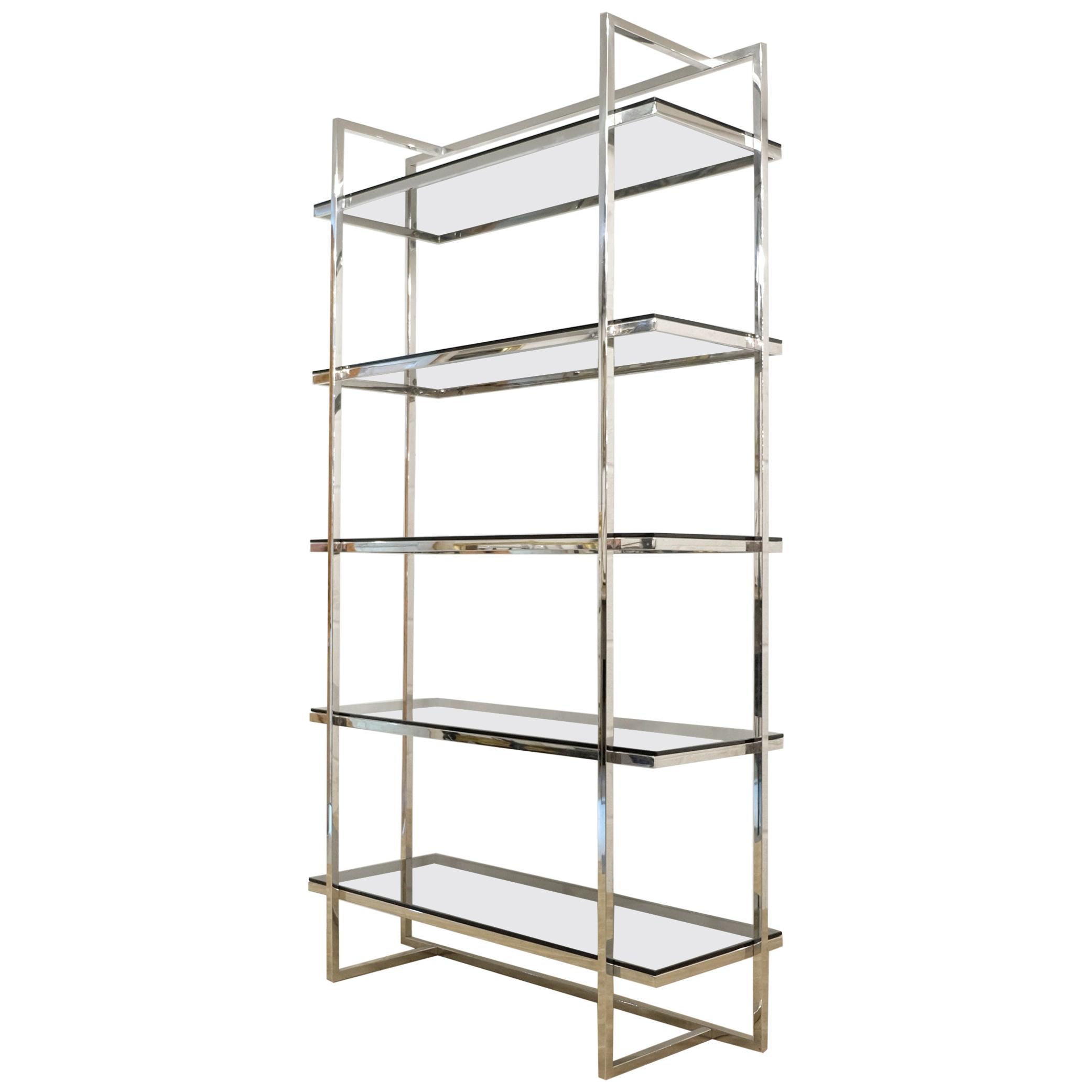 Mid-20th Century Chrome and Smoked Glass Shelving Unit, Storage, 1970s